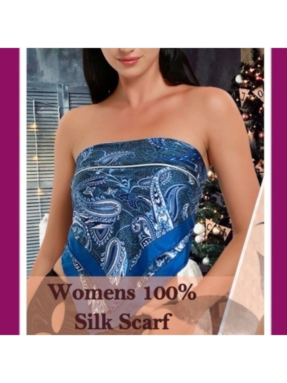 PURE MULBERRY SILK NWT Square Blue Paisley Scarf-Head/Neck/Bag Accent/Hat Decor